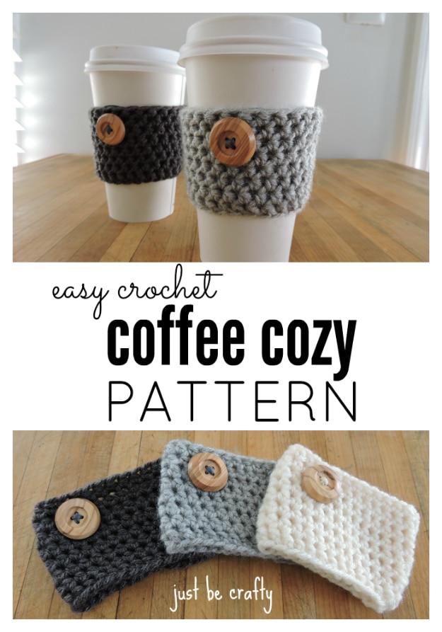 Crochet Coffee Cozy Pattern, quick enough to finish before nap time and a sweet way to personalize a plain space
