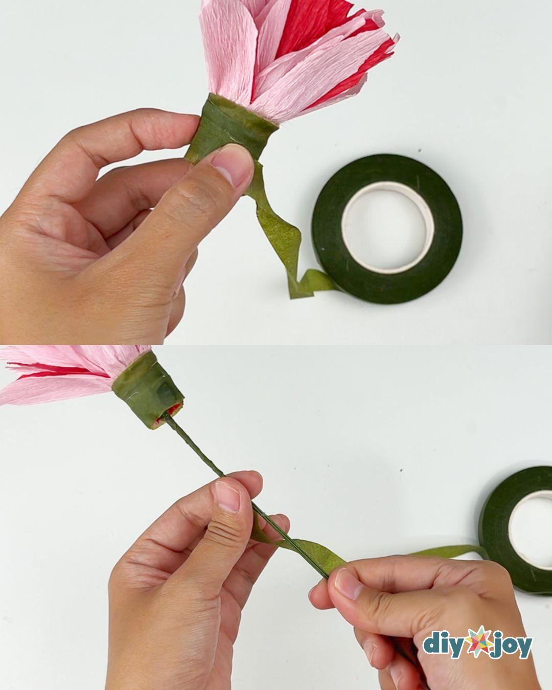 Homemade Crepe Paper Flowers — covering the base and the stem