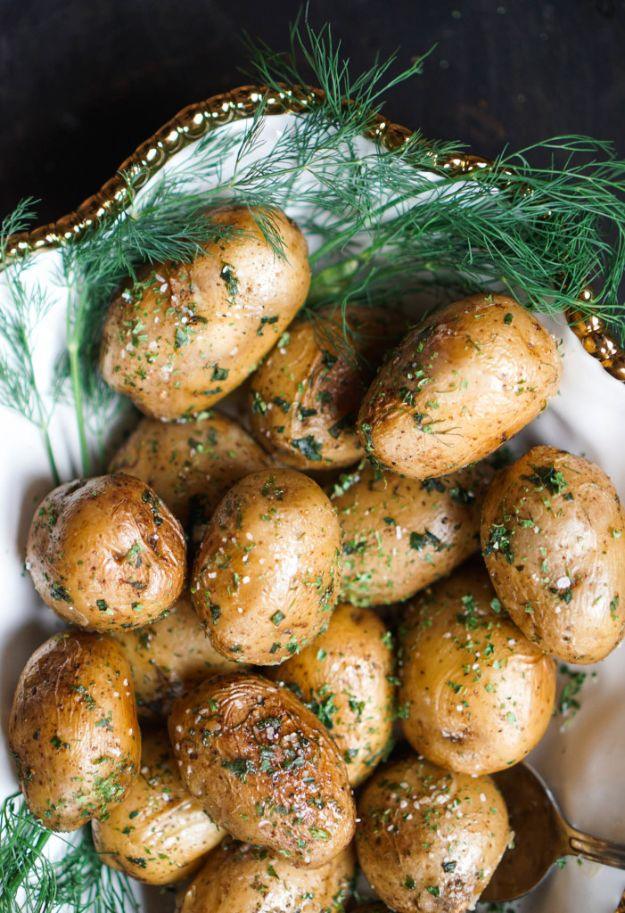 Small whole potatoes cooked in a dutch oven with butter and tossed with fresh chopped herbs at the end