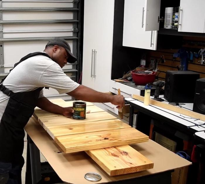 Make a modern style concrete and wood bench