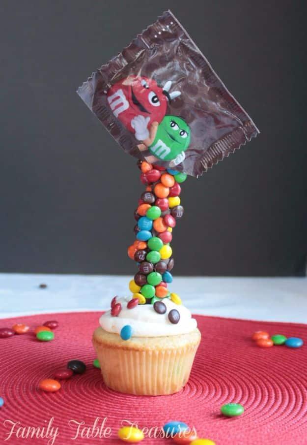 Cool Cupcake Decorating Ideas - Gravity Defying M&M Cupcakes - Easy Ways To Decorate Cute, Adorable Cupcakes - Quick Recipes and Simple Decorating Tips With Icing, Candy, Chocolate