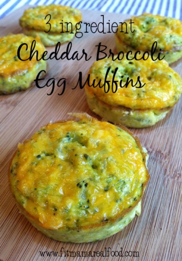 Cheddar broccoli egg muffins turned out onto a wooden board, a no fuss 3 ingredient breakfast recipe idea
