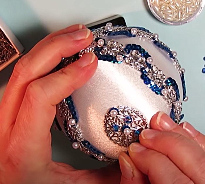 How To Make DIY Satin Beaded Ornaments - Southern Christmas Ideas - Beautiful Christmas Ball Designs