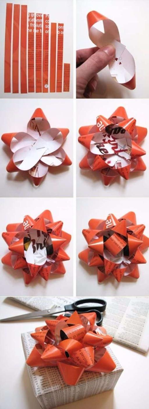 Gift Bow From A Magazine Page, a DIY gift bow, simple enough for a first attempt and a charming handmade touch