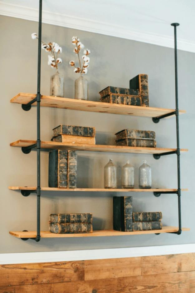 DIY Open Pipe Shelving, budget friendly using stuff already sitting in a bin and a detail guests always ask about