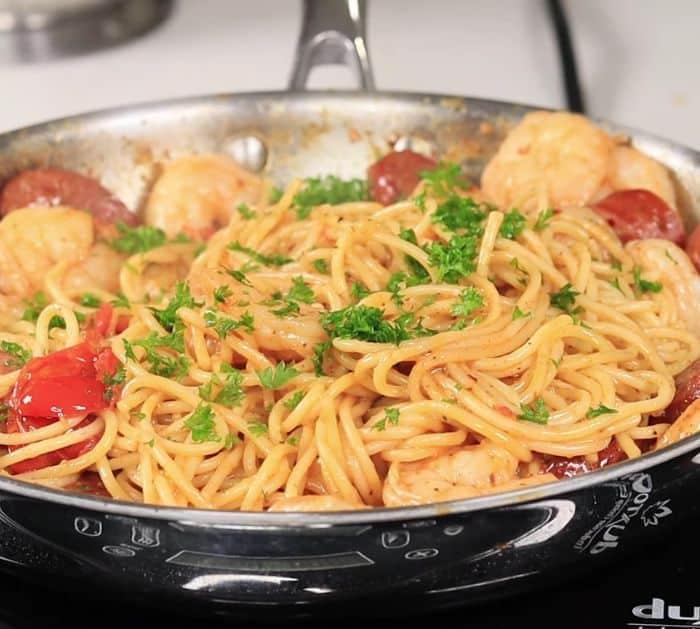 How to Make Skillet Cajun Sausage & Shrimp Scampi