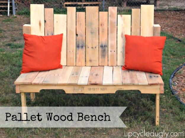 Pallet Wood Bench, one of the best pallet furniture ideas on this list and a weekend project with a big payoff