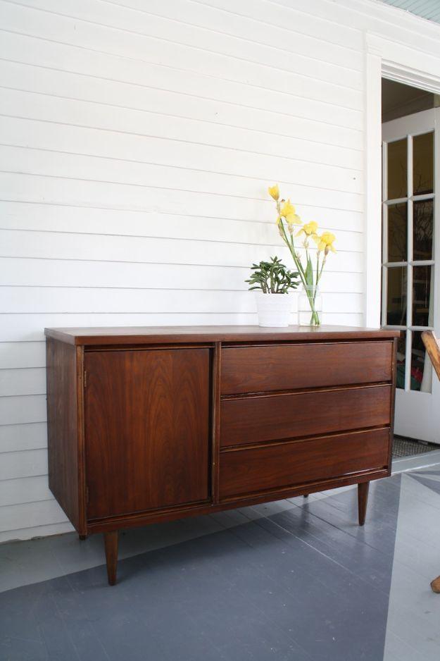 Refinished Mid Century Buffet, a statement storage piece, budget friendly using stuff already sitting in a bin