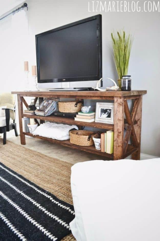 DIY Media Room Ideas - DIY RUstic TV Console - Do It Yourslef TV Consoles, Wall Art, Sofas and Seating, Chairs, TV Stands, Remote Holders and Shelving Tutorials - Creative Furnitur