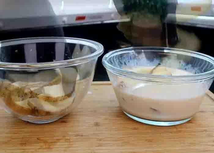 Making the batter for the KFC potato wedges