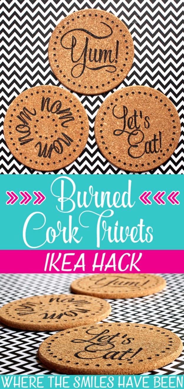 DIY Burned IKEA Cork Trivets, simple to scale up or down as needed and a small upgrade with a real visual payoff