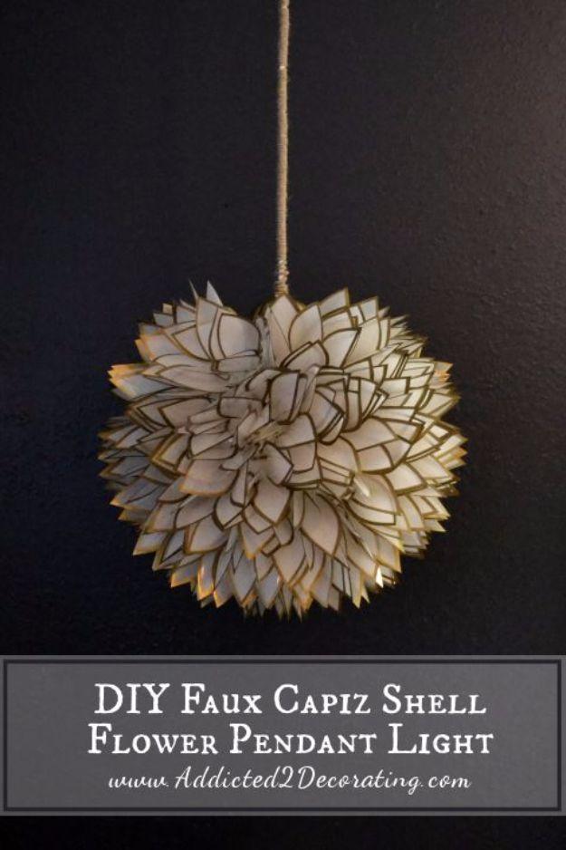 DIY Faux Capiz Shell Flower Pendant Light, a creative indoor lighting idea for any room and the results are worth it