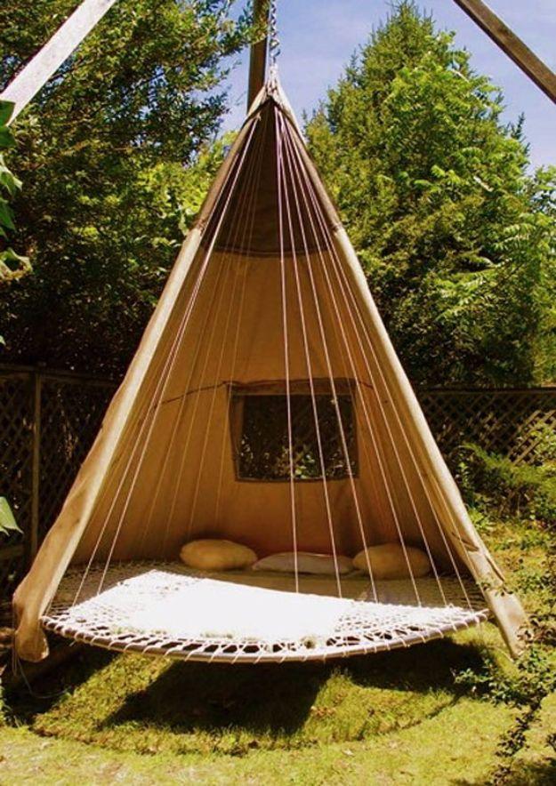 Swinging Bed Made With a Recycled Trampoline, low key enough for a solo evening in and a statement worth the extra effort