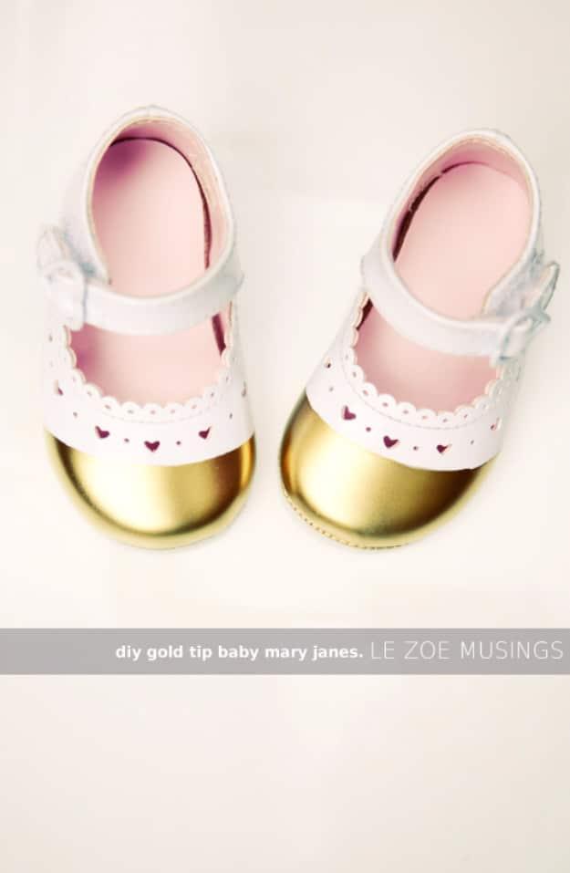 DIY Gold Tip Baby Mary Janes, a DIY baby gift, a sweet handmade gift idea and worth the little effort