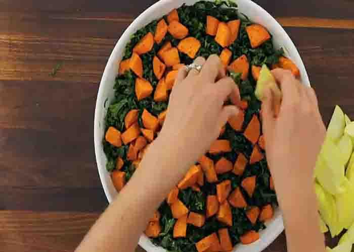 Assembling the roasted sweet potato salad