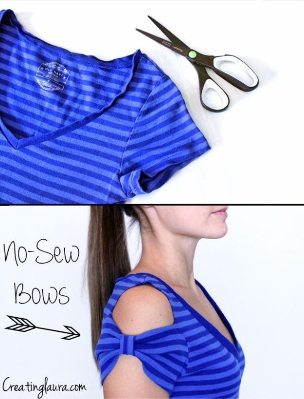 No-Sew T-Shirt Bow Sleeves, a great weekend project for a beginner with basic tools and worth a look