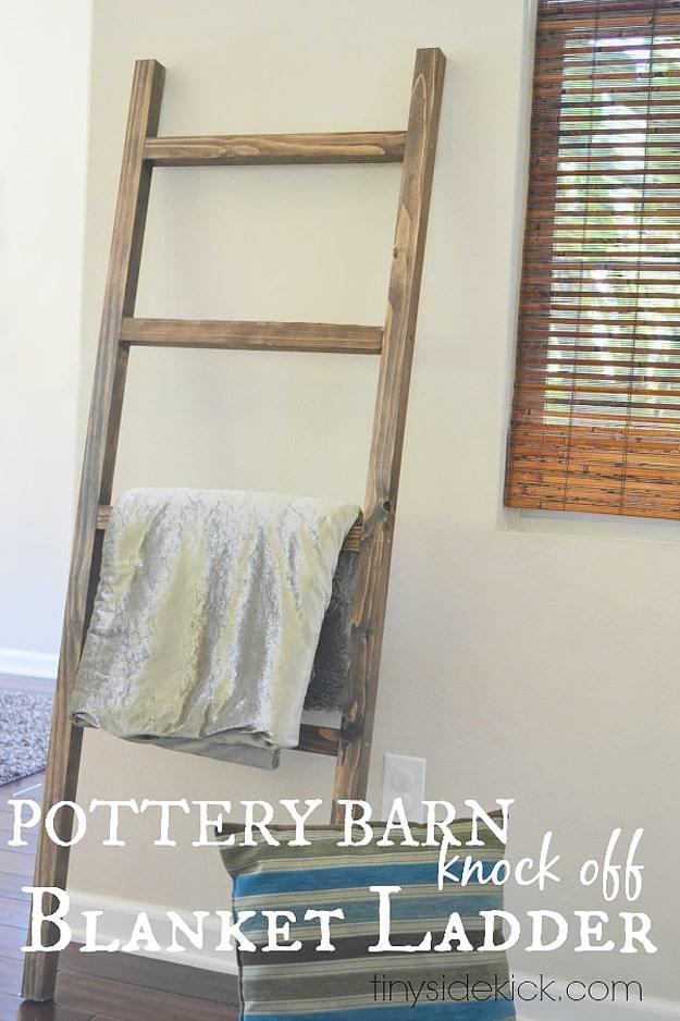 DIY Blanket Ladder Pottery Barn Knock Off, an easy weekend project with a big payoff and doable in a weekend