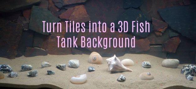DIY aquarium background made from broken slate tiles forming a rock wall above a sand bed with shells