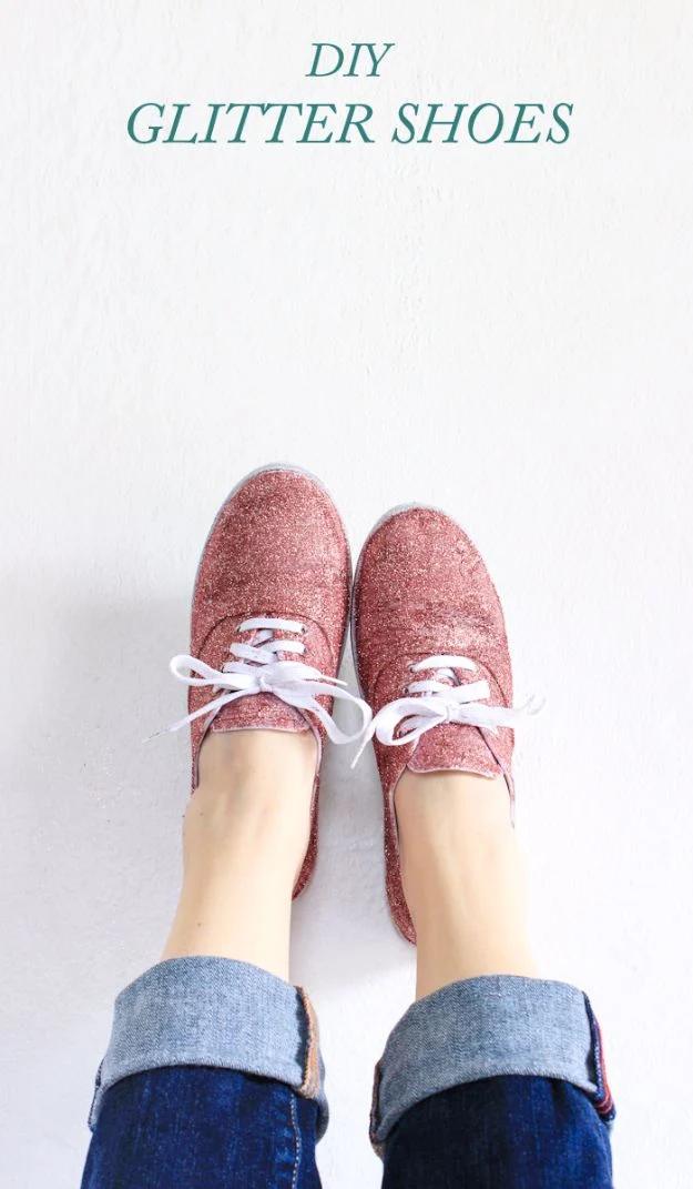 DIY Glitter Shoes, a custom painted design, quick enough to finish before nap time and a detail guests always ask about