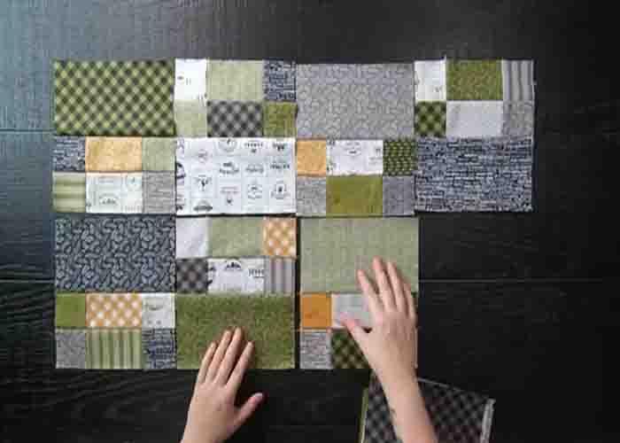 Assembling the rock climb layer cake quilt