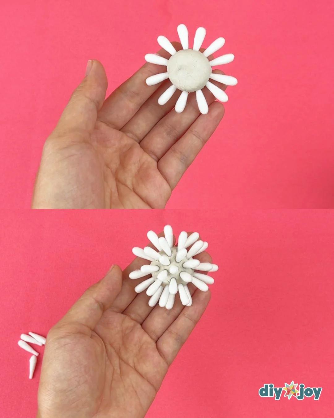 Q Tip Flower Bouquet — making the pom pom flower