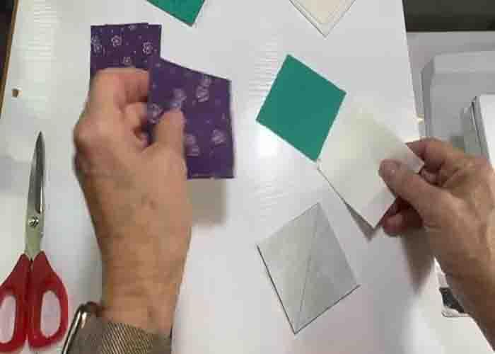 Making the units needed for the diamond point quilt block