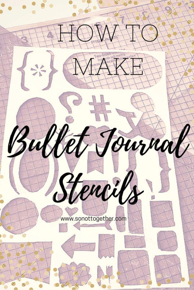 How to make bullet journal stencils graphic with a pink cut sheet of banners and boxes on gold confetti