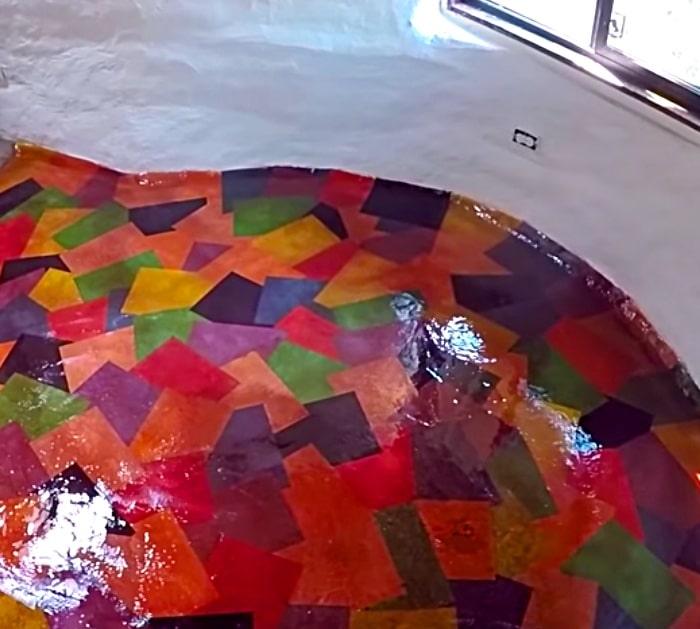 Make a colored paper floor with construction paper from the craft store