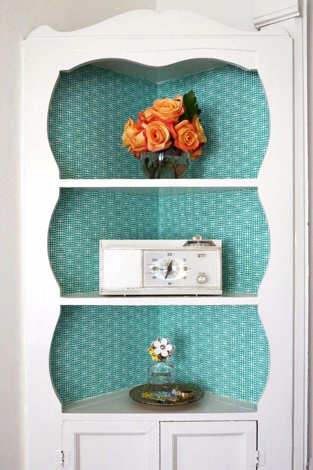 DIY Hacks for Renters - Fabric Lined Built-In Shelves - Easy Ways to Decorate and Fix Things on Rental Property - Decorate Walls, Cheap Ideas for Making an Apartment, Small Space o