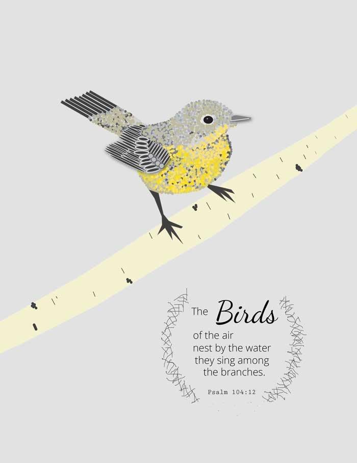 Yellow Bird Free Printable With a Psalm Verse, quick to download and frame today and an idea worth saving for later
