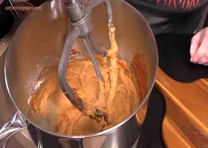 Making the batter for the cream cheese pumpkin muffins