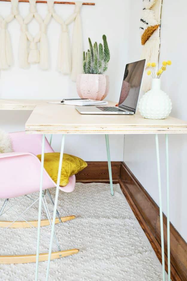 Transformable Hairpin Leg Desk, doable in a single sitting with basic tools and a detail guests always ask about