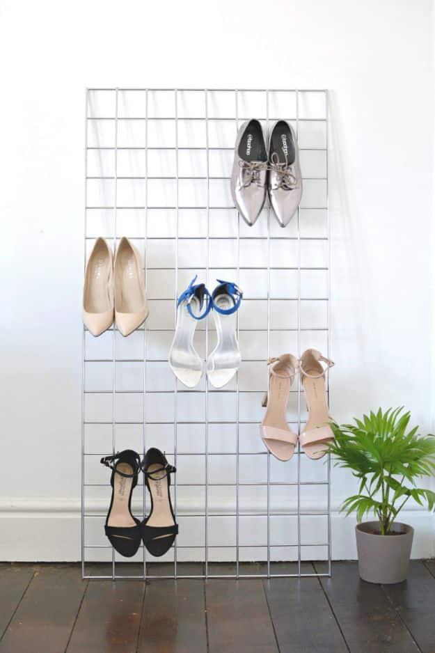 DIY Grid Shoe Storage Display, quick enough to finish before nap time and warmth that a plain corner was missing