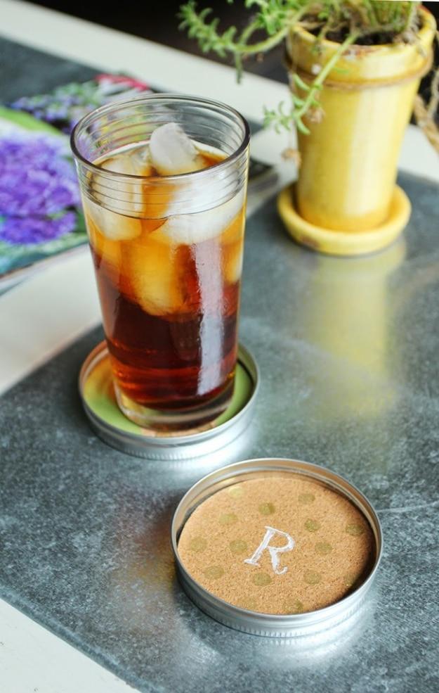 DIY Mason Jar Lid Coasters, a handmade tabletop find, quick to set up on a rainy afternoon and a keepsake worth handing down