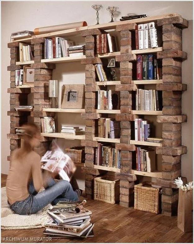 DIY Bookshelves - Wood and Brick Stackable Shelf - Easy Book Shelf Ideas to Build for Cheap Home Decor - Tutorials and Plans, Best IKEA Hacks, Rustic Farmhouse and Mid Century Mode