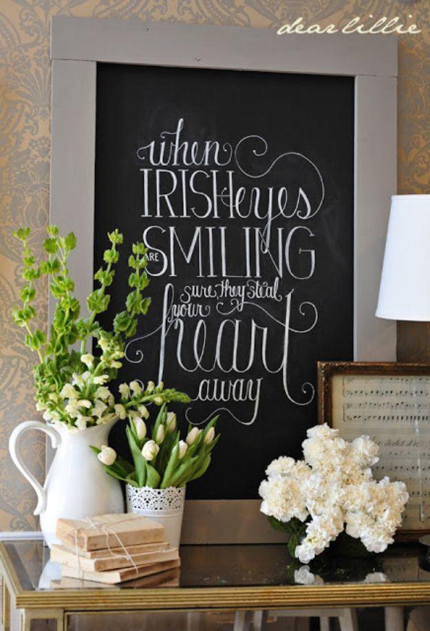 St Patricks Day Decor Ideas - St. Patrick's Day Chalkboard - DIY St. Patrick's Day Party Decorations and Home Decor Crafts - Projects for Walls, Hanging Banners, Wreaths, Tabletop