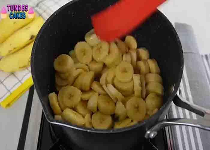Melting the bananas for the banana cream dessert