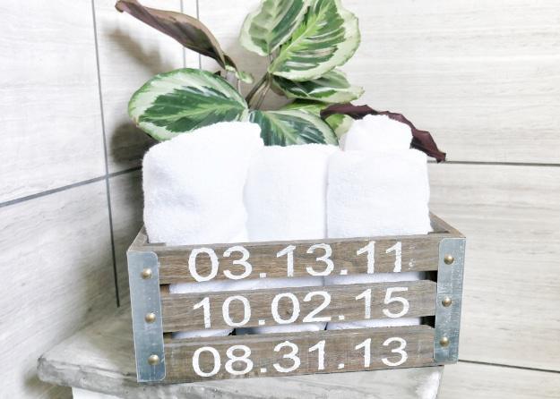 DIY Towel Crate, quick to put together in one afternoon and a fix that outlasts most store bought options
