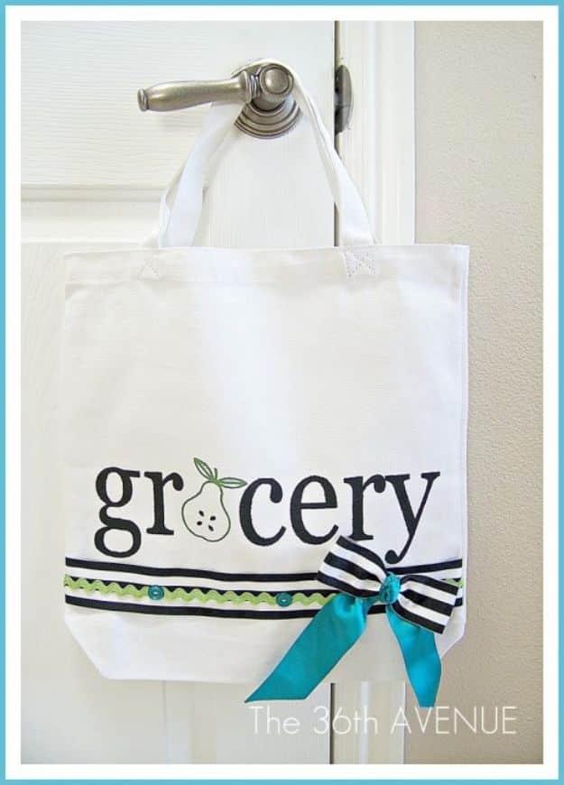 Make A DIY Stenciled Grocery Tote, simple enough for a first try and something that looks far pricier than it was