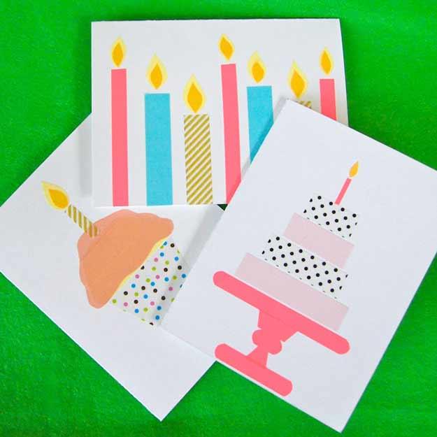 A closer look at the washi tape design pasted onto a plain card front for a simple stylish statement