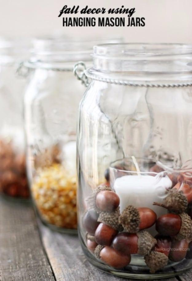 Best Mason Jar Crafts for Fall - DIY Fall Decor Using Hanging Mason Jars - DIY Mason Jar Ideas for Centerpieces, Wedding Decorations, Homemade Gifts, Craft Projects with Leaves, Fl