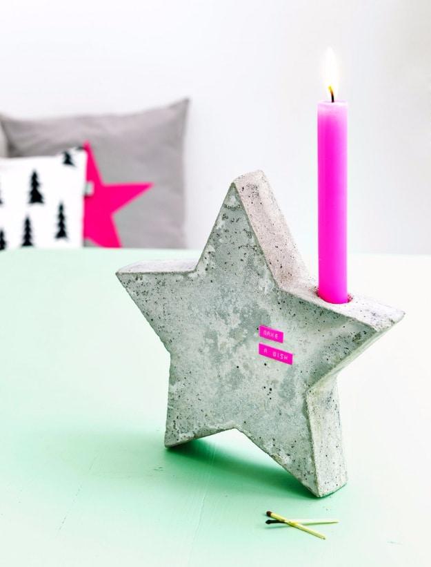 DIY Projects Made With Concrete - Cute Candle Holder - Quick and Easy DIY Concrete Crafts - Cheap and creative countertops and ideas for floors, patio and porch decor, tables, plan
