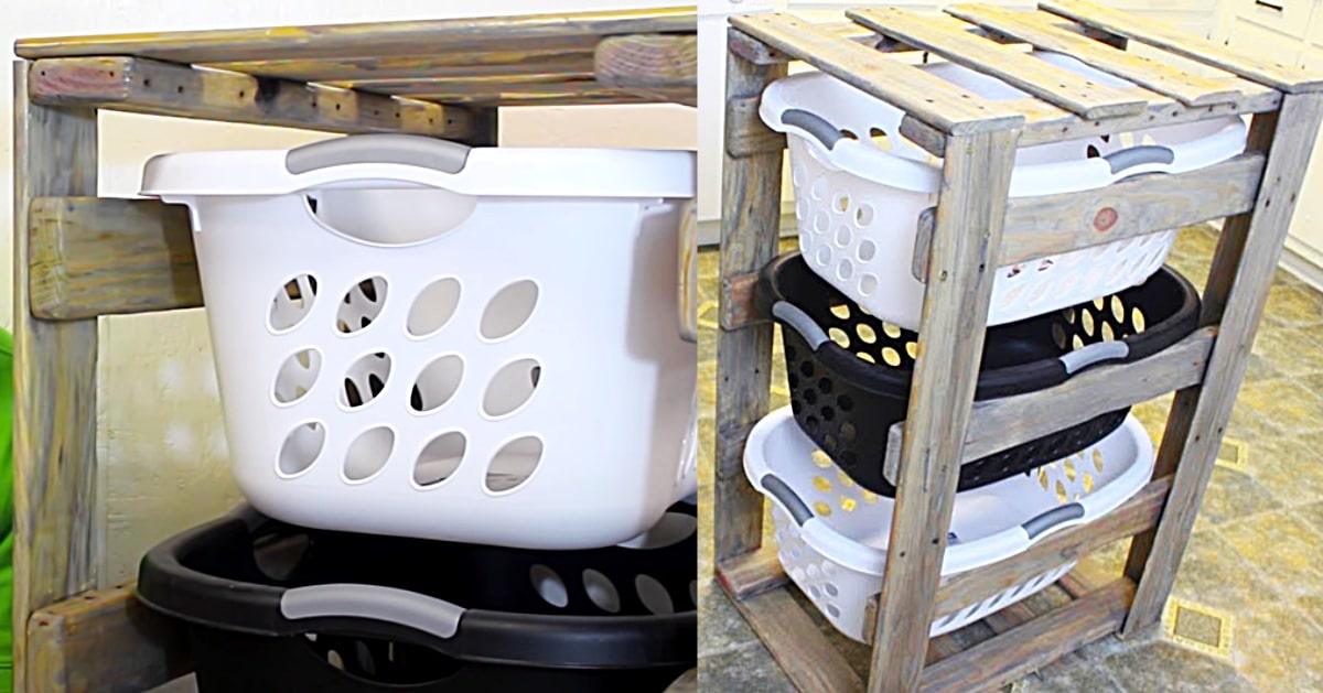 DIY Pallet 3-Tier Laundry Basket Holder