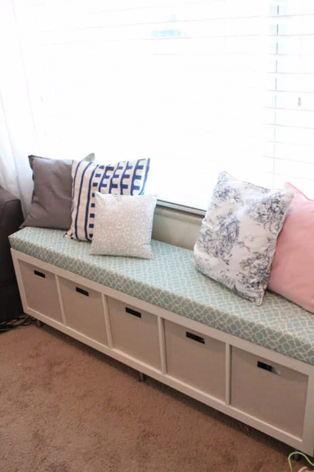 IKEA Hacks For The Bedroom - IKEA No Sew Window Bench - Best IKEA Furniture Hack Ideas for Bed, Storage, Nightstand, Closet System and Storage, Dresser, Vanity, Wall Art and Kids R