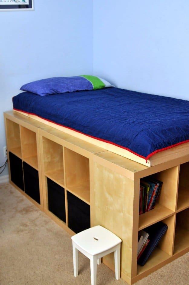 Expedit Storage Bed, an easy weekend project for a small space and a clever way to make the most of an awkward corner