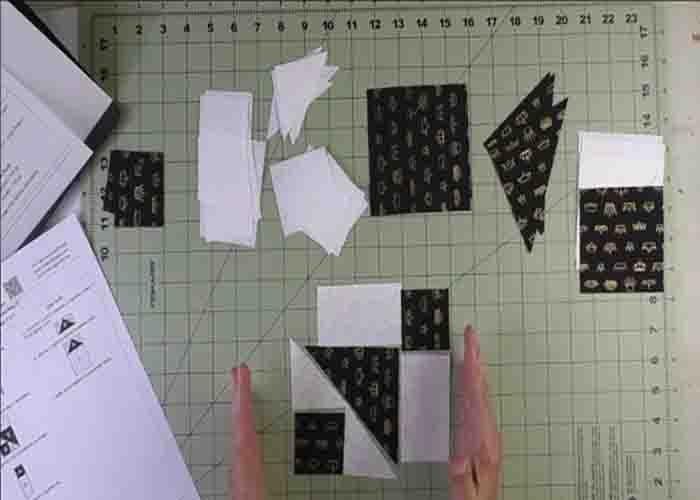Assembling the quilt units to make the diamond ring quilt block