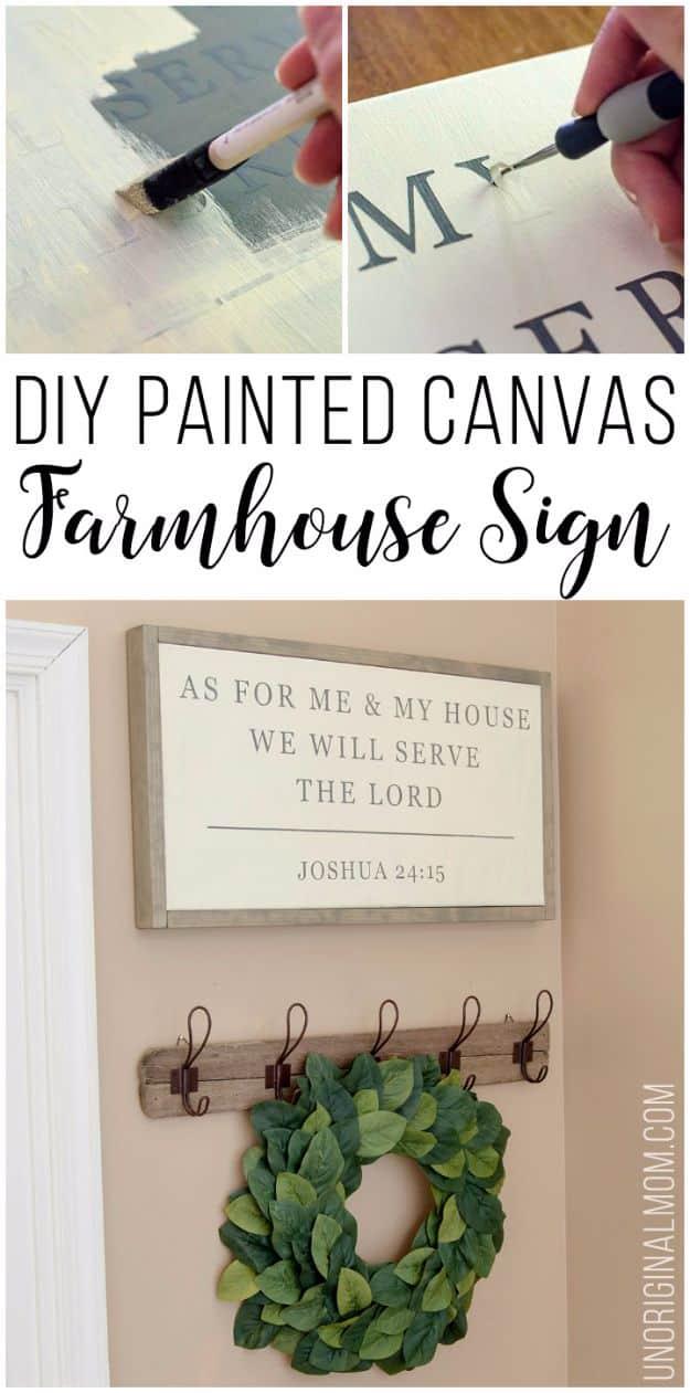 DIY Painted Canvas Farmhouse Sign, a project the whole family can help with and a project worth saving for later