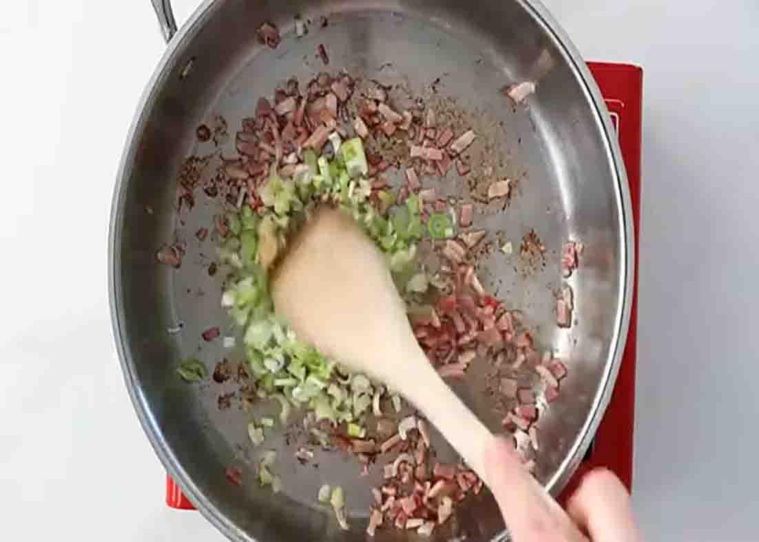 Making the sauce for the potato bake recipe