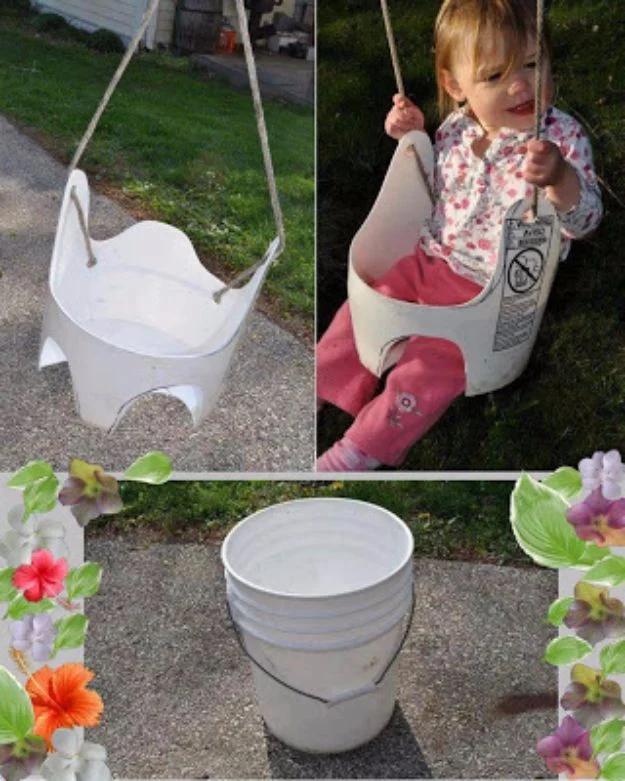 Recycled Bucket Swing, small scale enough to test on scrap first and an upgrade pricier looking than it really was