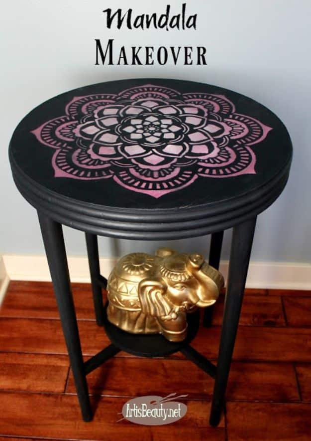 Mandala Painted Table Makeover, a boho decor idea, simple enough for a first try and a charming handmade detail